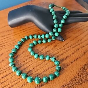 Green Malachite Natural Stone Round Beaded Women's Necklace